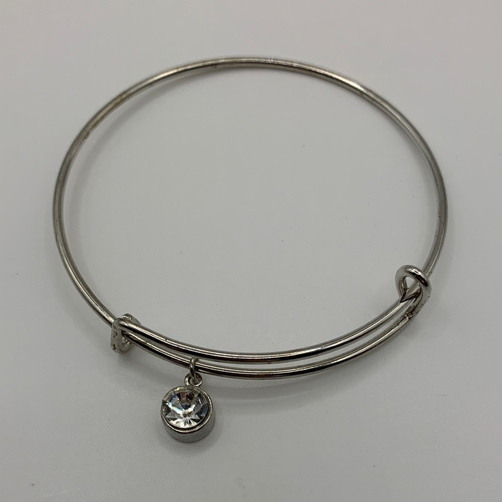 Silver-tone Bangle with Rhinestone Charm